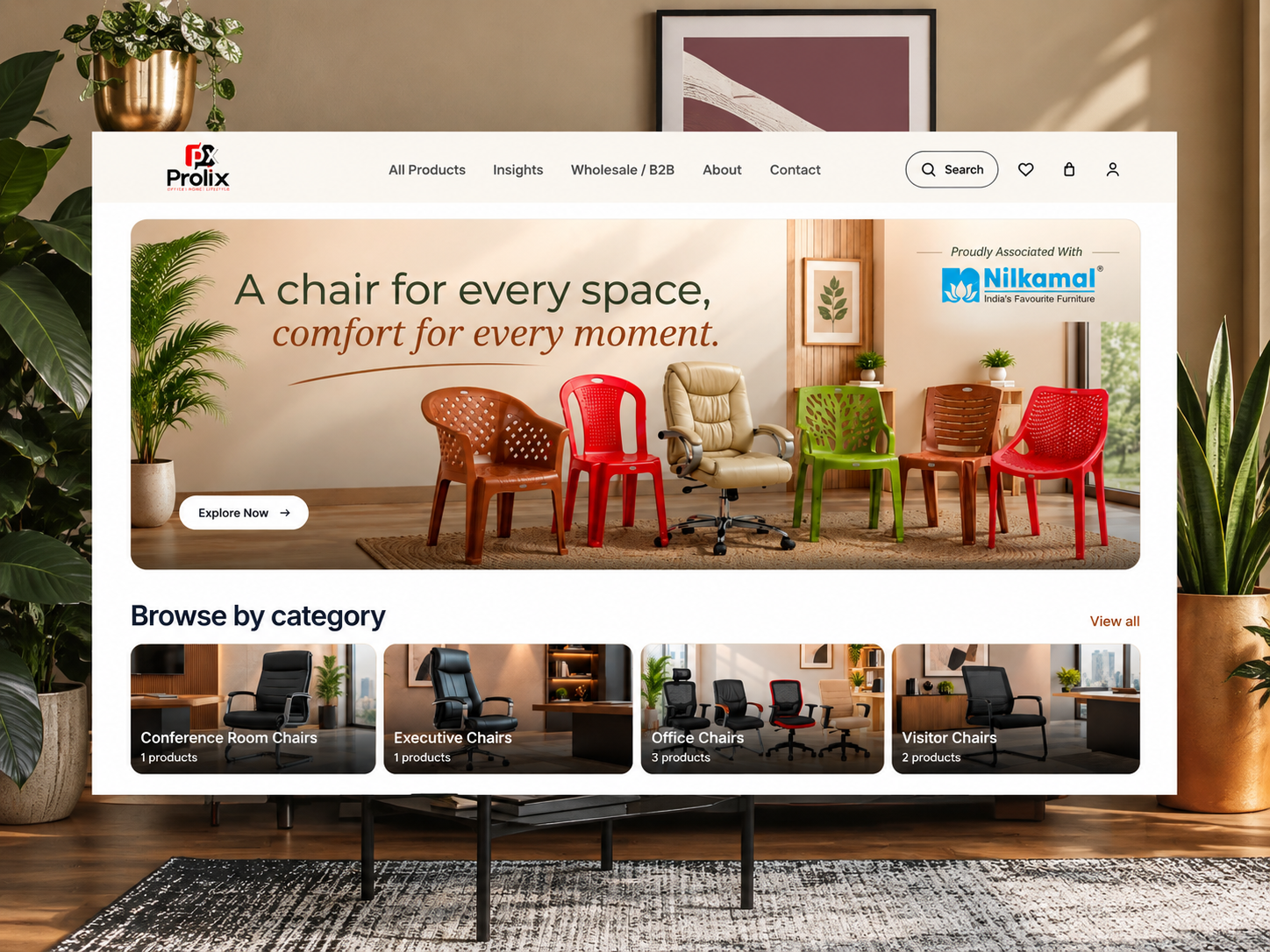 Screenshot of Prolix Chairs website